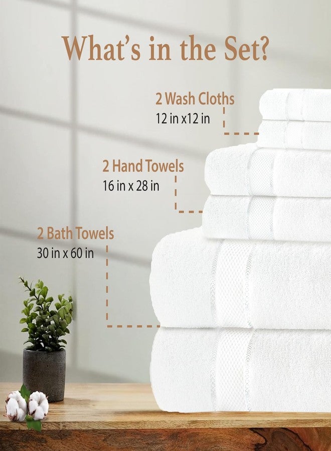 Good Sleep Bedding 100% Cotton Bath Towel Set, Set of 6 Bath Towels, 2 Bath Towel, 2 Hand Towels, 2 Wash Cloths for Showering, Highly Absorbent Bathroom Set, Super Soft & Quick Dry Towels for Bathroom, White - Image 2